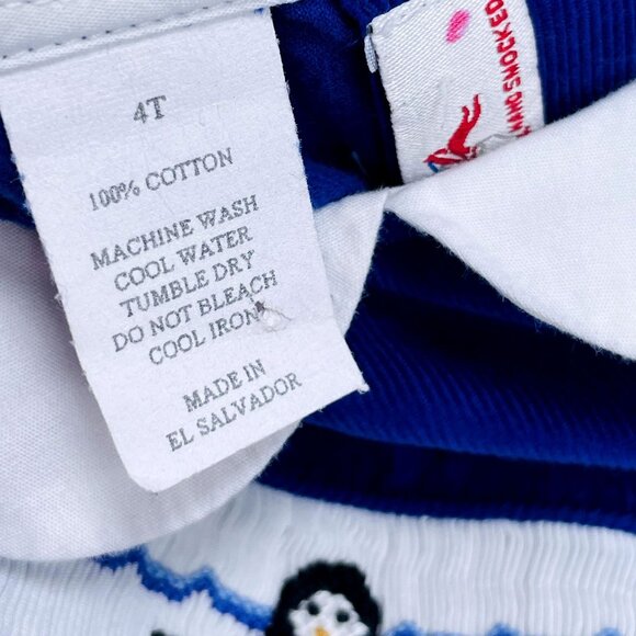 Vintage Winter Christmas Holiday Long Sleeve Penguin Smocked Dress 4T - Picture 5 of 7